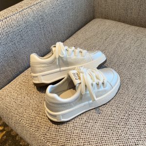 Pearl White Casual Sneakers for Women - 2025 Spring Versatile Lace-Up Height-Increasing Thick-Soled Little White Shoes