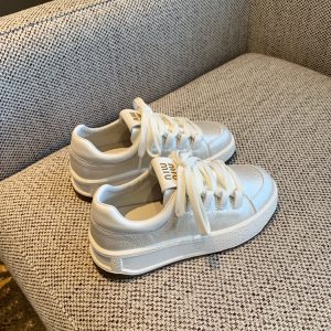 Pearl White Casual Sneakers for Women - 2025 Spring Versatile Lace-Up Height-Increasing Thick-Soled Little White Shoes
