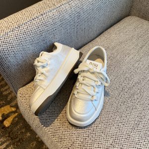 Pearl White Casual Sneakers for Women - 2025 Spring Versatile Lace-Up Height-Increasing Thick-Soled Little White Shoes