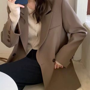 Petite Black Loose Casual Blazer Jacket for Women - 2025 Spring Autumn High-End Fashion Outerwear