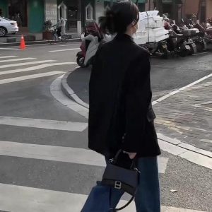 Petite Black Loose Casual Blazer Jacket for Women - 2025 Spring Autumn High-End Fashion Outerwear
