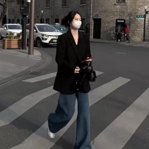 Petite Black Loose Casual Blazer Jacket for Women - 2025 Spring Autumn High-End Fashion Outerwear