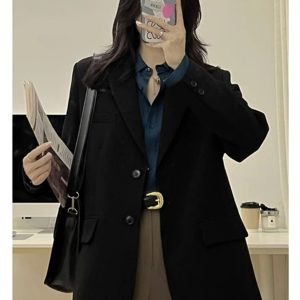 Petite Black One-Shoulder Blazer for Women - Korean Style High-End Casual Suit for Spring and Autumn 2025 Fashion
