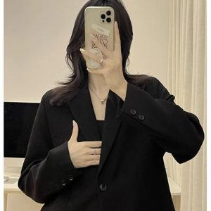 Petite Black One-Shoulder Blazer for Women - Korean Style High-End Casual Suit for Spring and Autumn 2025 Fashion