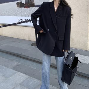 Petite Black Suit Jacket for Women - Trendy High-End Casual Blazer for Spring & Autumn 2025