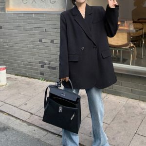 Petite Black Suit Jacket for Women - Trendy High-End Casual Blazer for Spring & Autumn 2025