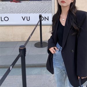 Petite Black Suit Jacket for Women - Trendy High-End Casual Blazer for Spring & Autumn 2025