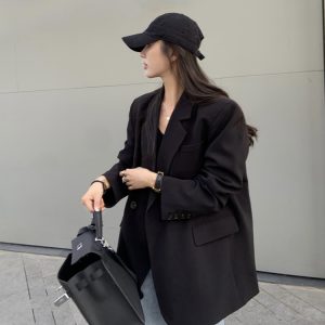 Petite Black Suit Jacket for Women - Trendy High-End Casual Blazer for Spring & Autumn 2025
