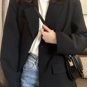 Petite Black Suit Jacket for Women - Trendy Slim Fit, Short Style, Korean Fashion for Spring and Autumn 2025