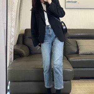 Petite Black Suit Jacket for Women - Trendy Slim Fit, Short Style, Korean Fashion for Spring and Autumn 2025