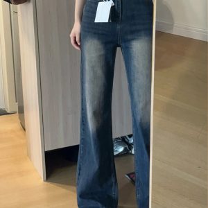 Petite Dark Blue Denim Pants for Women, Slightly Flared Loose Fit, 2025 New Style, Non-Skinny Straight Leg Trousers