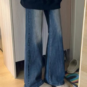 Petite Dark Blue Denim Pants for Women, Slightly Flared Loose Fit, 2025 New Style, Non-Skinny Straight Leg Trousers