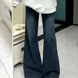 Petite Dark Blue Flared Jeans - 2025 New Style Plus-Size Slim Fit Bell-Bottoms, Straight Leg, Comfortable Fit