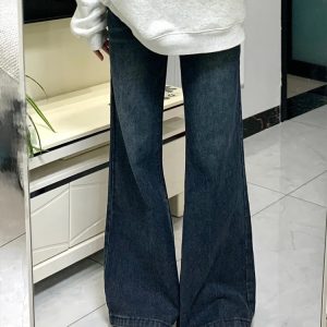 Petite Dark Blue Flared Jeans - 2025 New Style Plus-Size Slim Fit Bell-Bottoms, Straight Leg, Comfortable Fit
