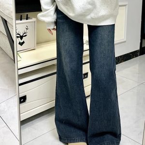 Petite Dark Blue Flared Jeans - 2025 New Style Plus-Size Slim Fit Bell-Bottoms, Straight Leg, Comfortable Fit