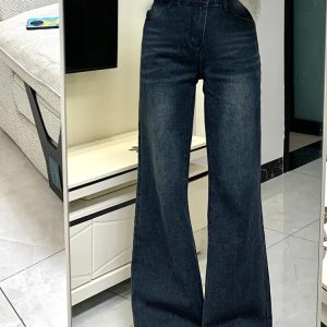 Petite Dark Blue Flared Jeans - 2025 New Style Plus-Size Slim Fit Bell-Bottoms, Straight Leg, Comfortable Fit