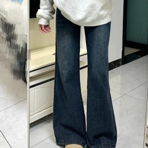 Petite Dark Blue Flared Jeans - 2025 New Style Plus-Size Slim Fit Bell-Bottoms, Straight Leg, Comfortable Fit