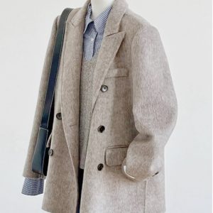 Petite Double-Breasted Wool Cashmere Coat for Women - 2024 Autumn Winter Style, Short Length, High-End Feel
