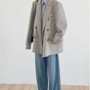 Petite Double-Breasted Wool Cashmere Coat for Women - 2024 Autumn Winter Style, Short Length, High-End Feel