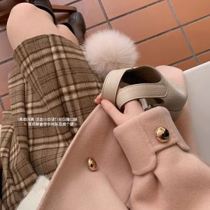 Petite Double-Sided Cashmere Wool Coat with Horn Buttons for Women - High-End Feel Autumn Winter 2024 Woolen Jacket