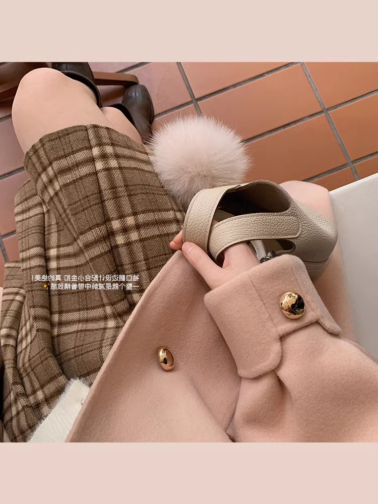 Petite Double-Sided Cashmere Wool Coat with Horn Buttons for Women - High-End Feel Autumn Winter 2024 Woolen Jacket Petite Double-Sided Cashmere Wool Coat with Horn Buttons for Women - High-End Feel Autumn Winter 2024 Woolen Jacket