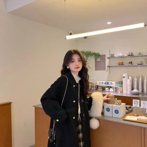 Petite Double-Sided Cashmere Wool Coat with Horn Buttons for Women - High-End Feel Autumn Winter 2024 Woolen Jacket