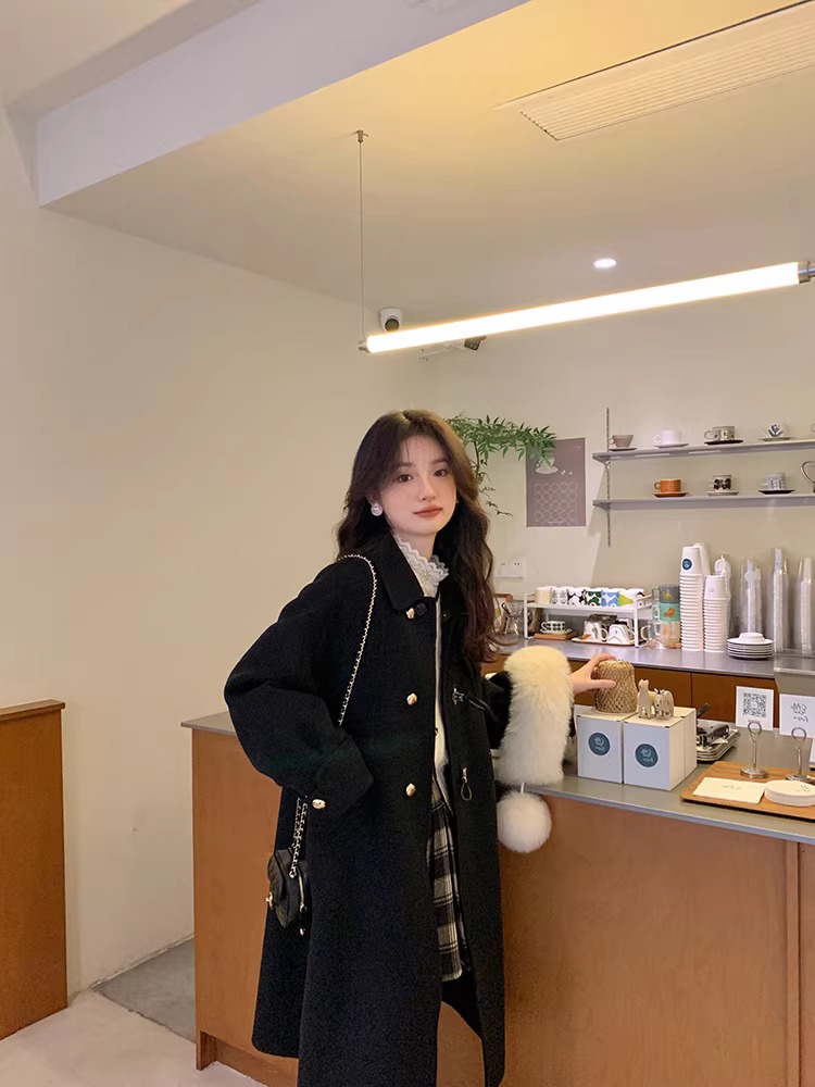 Petite Double-Sided Cashmere Wool Coat with Horn Buttons for Women - High-End Feel Autumn Winter 2024 Woolen Jacket Petite Double-Sided Cashmere Wool Coat with Horn Buttons for Women - High-End Feel Autumn Winter 2024 Woolen Jacket