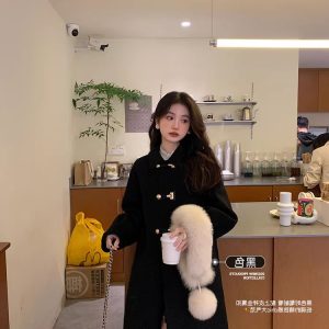 Petite Double-Sided Cashmere Wool Coat with Horn Buttons for Women - High-End Feel Autumn Winter 2024 Woolen Jacket
