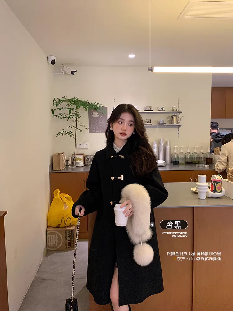 Petite Double-Sided Cashmere Wool Coat with Horn Buttons for Women - High-End Feel Autumn Winter 2024 Woolen Jacket Petite Double-Sided Cashmere Wool Coat with Horn Buttons for Women - High-End Feel Autumn Winter 2024 Woolen Jacket