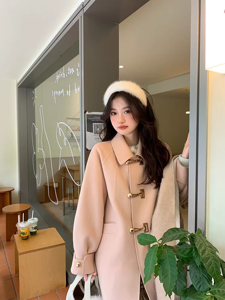 Petite Double-Sided Cashmere Wool Coat with Horn Buttons for Women - High-End Feel Autumn Winter 2024 Woolen Jacket Petite Double-Sided Cashmere Wool Coat with Horn Buttons for Women - High-End Feel Autumn Winter 2024 Woolen Jacket