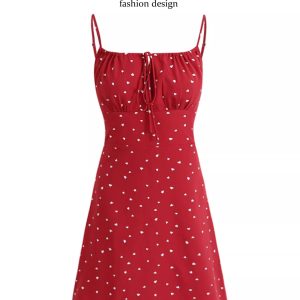 Petite French-Style Red Polka Dot Dress with Spaghetti Straps - Summer 2025 Vacation Fashion