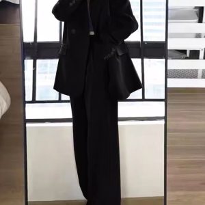 Petite Gray Suit Set for Women - Casual Blazer & Wide-Leg Pants, High-End Feel, Stylish 2025 Fashion