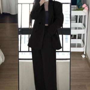 Petite Gray Suit Set for Women - Casual Blazer & Wide-Leg Pants, High-End Feel, Stylish 2025 Fashion
