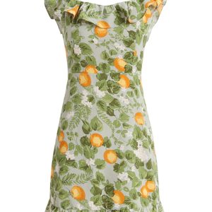 Petite Green Ruffled French-Style Vacation Dress 2025 Summer Collection for Women