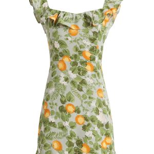 Petite Green Ruffled French-Style Vacation Dress 2025 Summer Collection for Women