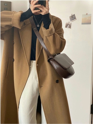 Petite Hepburn-Style Black Double-Faced Cashmere Coat for Women, Mid-Length Woolen Outerwear for Autumn/Winter 2024 Petite Hepburn-Style Black Double-Faced Cashmere Coat for Women, Mid-Length Woolen Outerwear for Autumn/Winter 2024