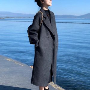 Petite Oatmeal Double-Sided Cashmere Coat for Women - Mid-Length High-End Woolen Outerwear for Autumn/Winter 2024