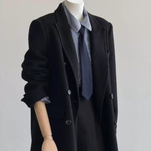 Petite Oatmeal Wool and Cashmere Overcoat for Women - High-End Feel, 2024 Autumn Winter Style, Elegant Outerwear