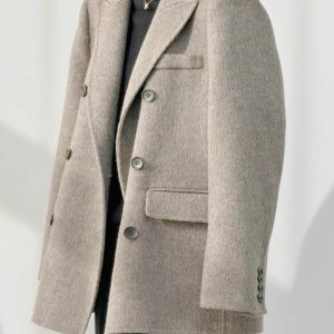Petite Oatmeal Wool and Cashmere Overcoat for Women - High-End Feel, 2024 Autumn Winter Style, Elegant Outerwear