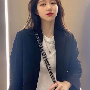 Petite Oversized Black Suit Jacket for Women - Loose Fit Blazer Top in Korean Style for Spring and Autumn 2025