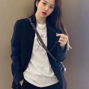 Petite Oversized Black Suit Jacket for Women - Loose Fit Blazer Top in Korean Style for Spring and Autumn 2025