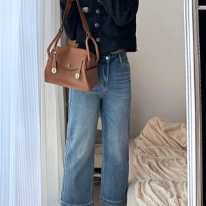 Petite Plus Size Slim-Fit Cigarette Jeans for Pear-Shaped Body - Wide Leg, Nine-Point Cut, Stylish Comfort