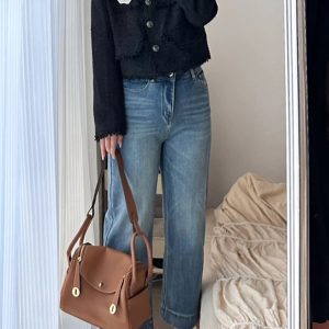 Petite Plus Size Slim-Fit Cigarette Jeans for Pear-Shaped Body - Wide Leg, Nine-Point Cut, Stylish Comfort