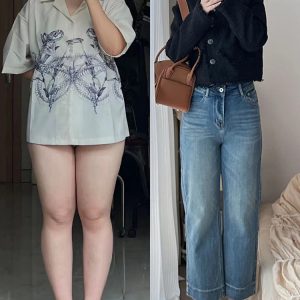 Petite Plus Size Slim-Fit Cigarette Jeans for Pear-Shaped Body - Wide Leg, Nine-Point Cut, Stylish Comfort