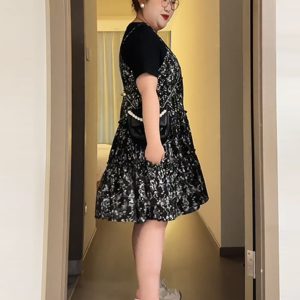 Petite Plus-Size Slimming Loose-Fitting Summer Dress, French Hepburn Style Faux Two-Piece for Curvy Women