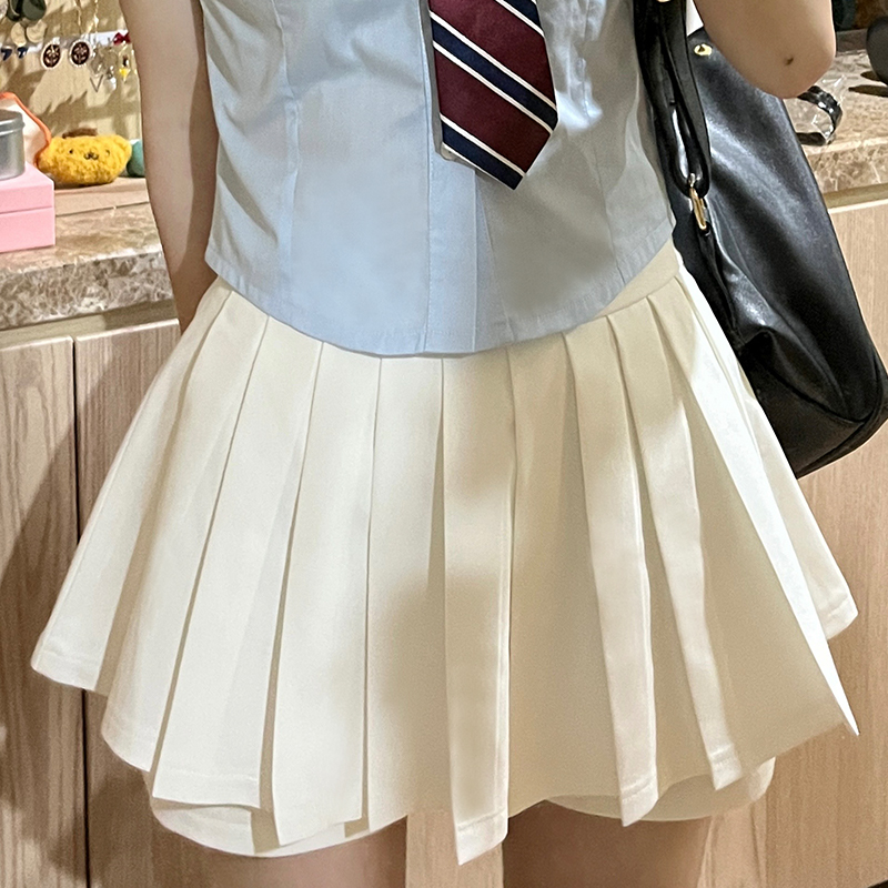 Petite Puff Sleeve JK Uniform Set with Waist-Defined Short Sleeve Shirt and Pudding Bear Design for Summer Women’s Fashion Petite Puff Sleeve JK Uniform Set with Waist-Defined Short Sleeve Shirt and Pudding Bear Design for Summer Women’s Fashion