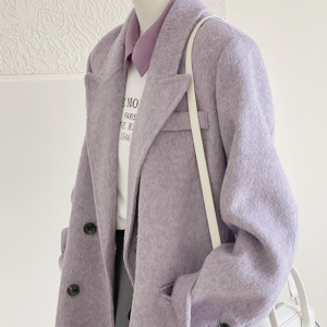 Petite Short Purple Wool Coat for Women - High-End Autumn Winter 2024 Style