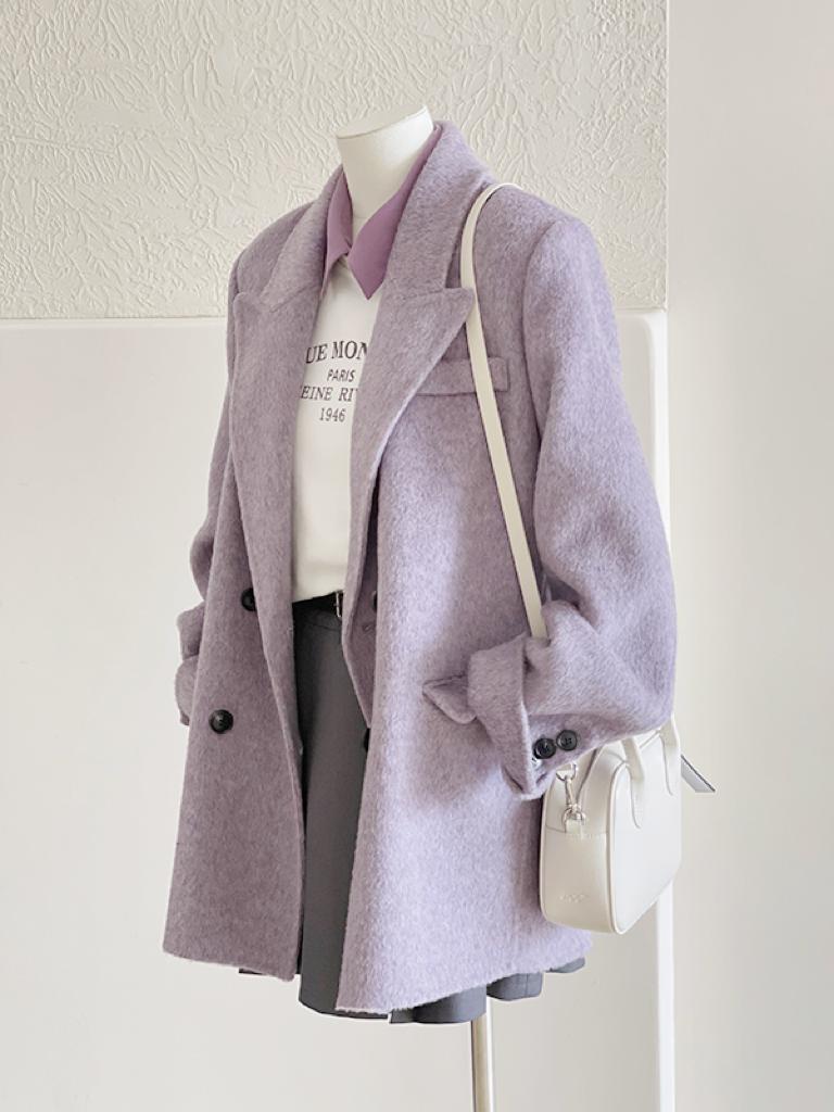 Petite Short Purple Wool Coat for Women - High-End Autumn Winter 2024 Style Petite Short Purple Wool Coat for Women - High-End Autumn Winter 2024 Style