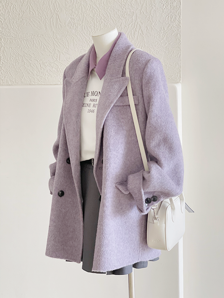 Petite Short Purple Wool Coat for Women - High-End Autumn Winter 2024 Style Petite Short Purple Wool Coat for Women - High-End Autumn Winter 2024 Style