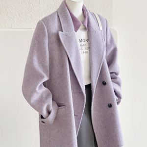 Petite Short Purple Wool Coat for Women - High-End Autumn Winter 2024 Style